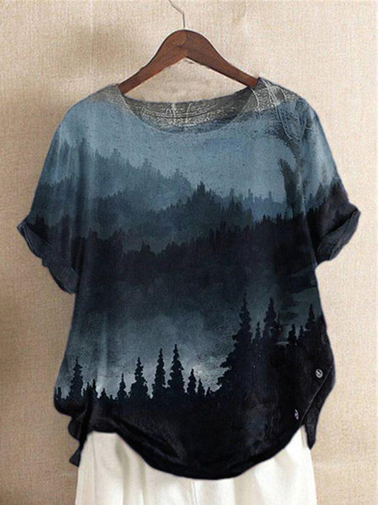 Short Sleeve Casual Printed Ombre/tieDye Shirts & Tops