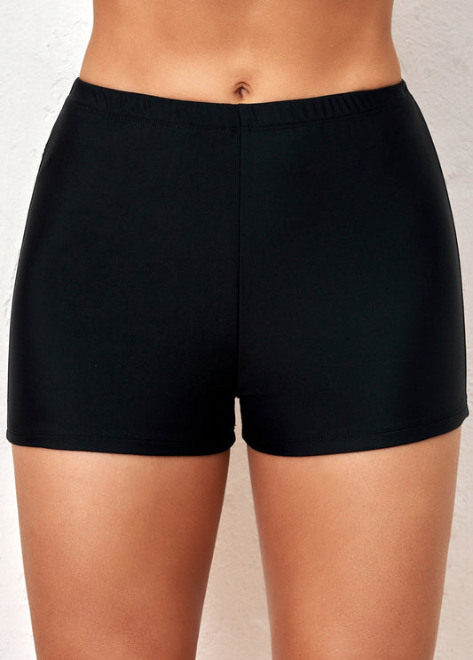 High Waisted Black Elastic Detail Swimwear Shorts